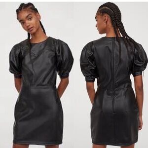 H&M Faux Leather Puff Sleeve Mini Dress